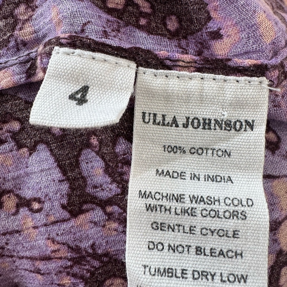ULLA JOHNSON Amai Blouse Purple Batik Top Size 4 Small Flutter Sleeve Boxy - Picture 10 of 11
